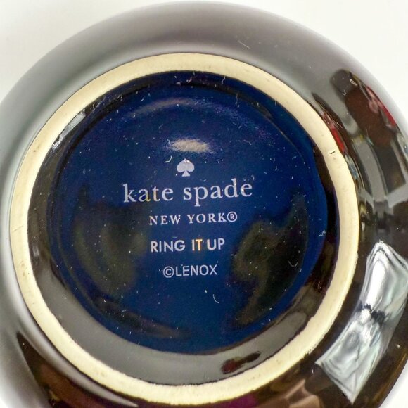 Kate Spade Lenox Ring It Up Black Ceramic Ring Holder Dish Gold Trim - Picture 5 of 5